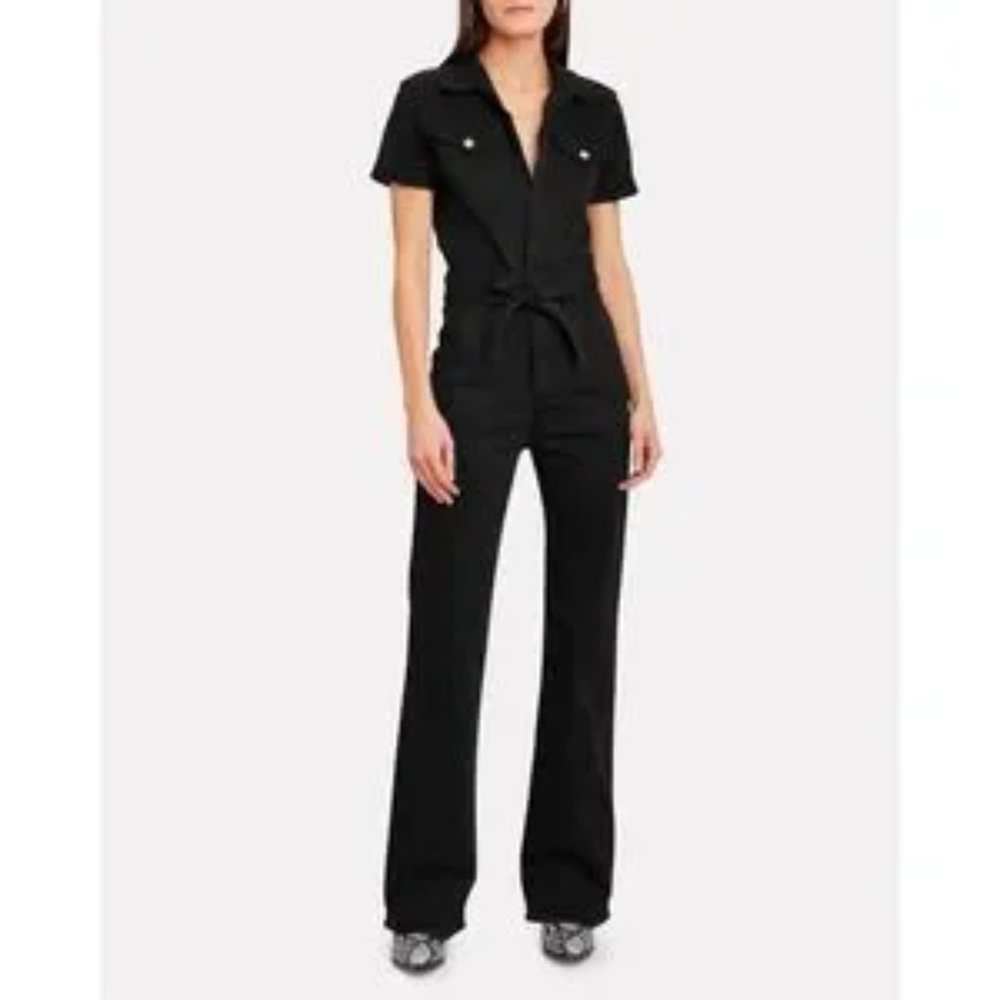 FRAME Denim Belted Cotton and Linen Jumpsuit Black XS